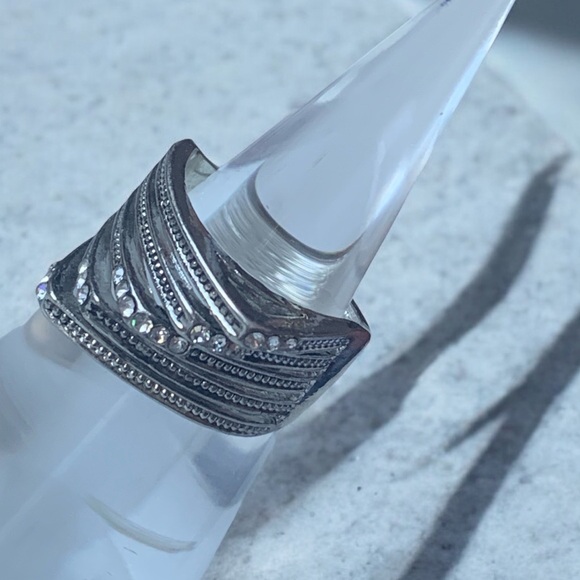 MIM Futuristic Silver Plated Modernist 5 Rows Triangular Fashion Ring Jewelry - Picture 6 of 11